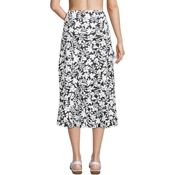 Lands' End Womens‎ Ruffle Hem Midi Cover-up Skirt Black Havana Floral Size 3X - Picture 2 of 9